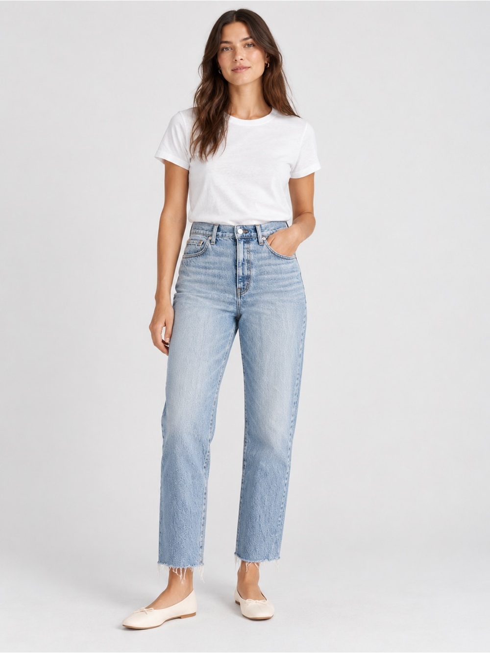 Madewell ’90s Straight High Rise Jeans Light Wash Raw Hem 31T Tall